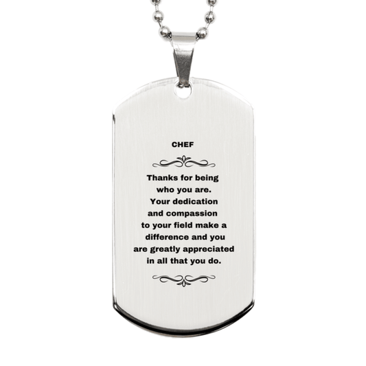 Chef Silver Dog Tag Engraved Necklace - Thanks for being who you are - Birthday Christmas Jewelry Gifts Coworkers Colleague Boss - Mallard Moon Gift Shop