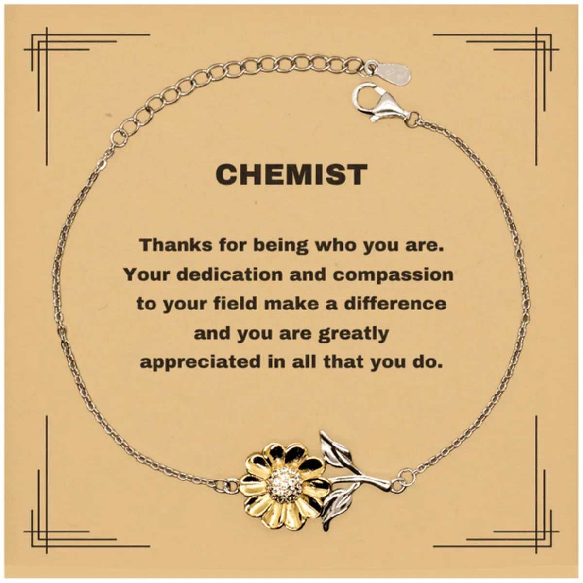 Chemist Sunflower Bracelet - Thanks for being who you are - Birthday Christmas Jewelry Gifts Coworkers Colleague Boss