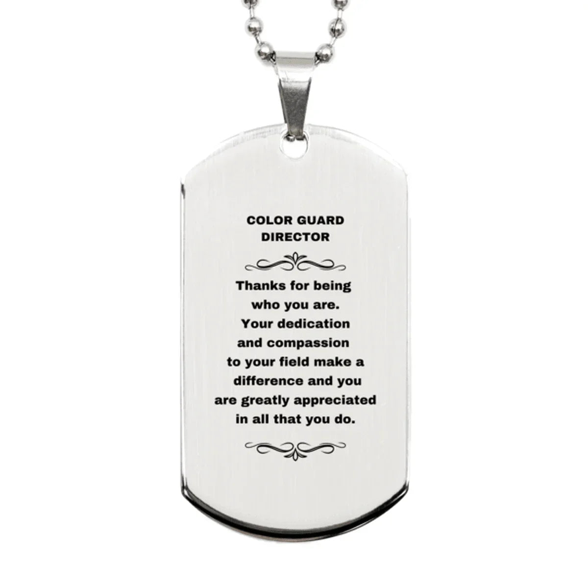 Color Guard Director Silver Engraved Dog Tag Necklace - Thanks for being who you are - Birthday Christmas Jewelry Gifts Coworkers Colleague Boss