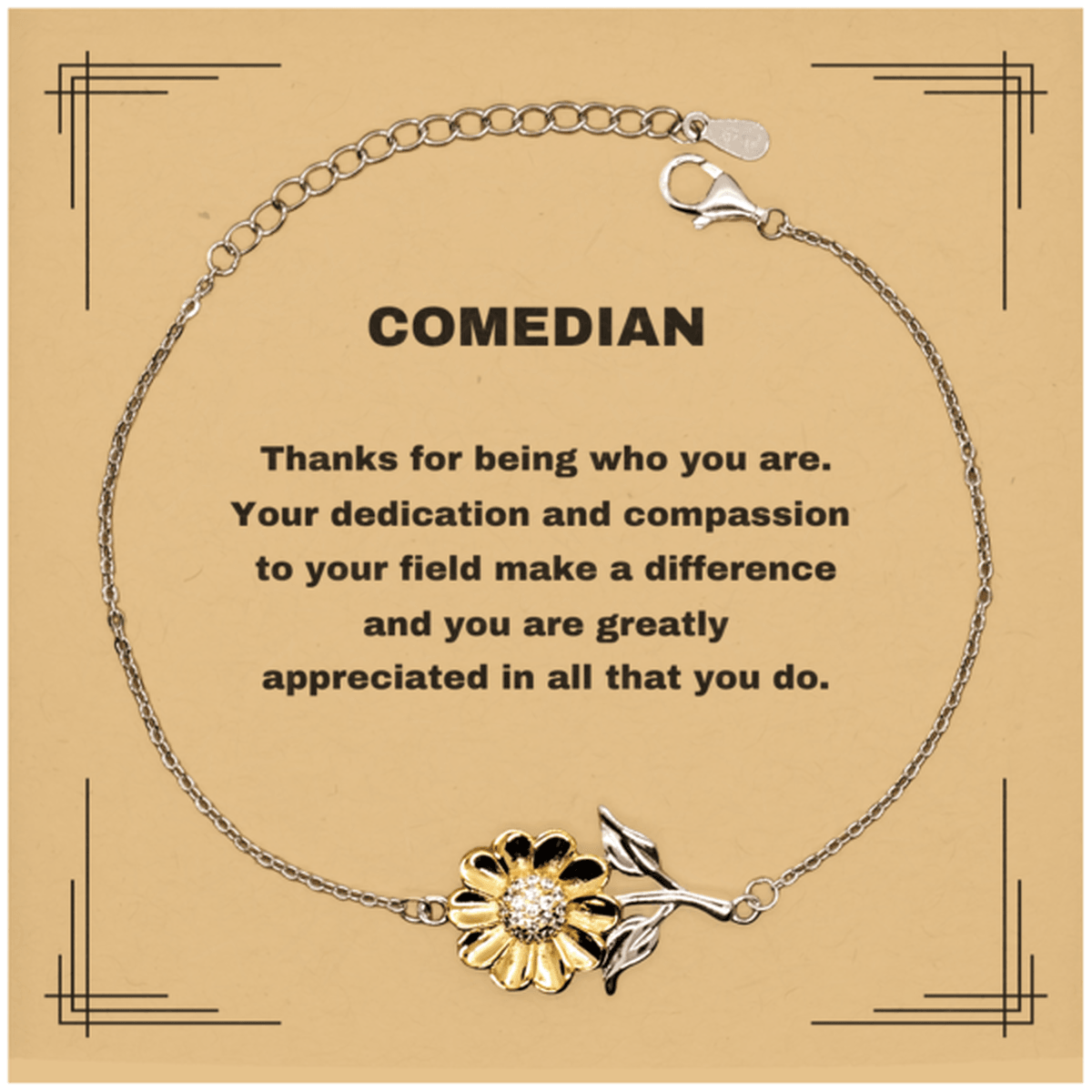 Comedian Sunflower Bracelet - Thanks for being who you are - Birthday Christmas Jewelry Gifts Coworkers Colleague Boss - Mallard Moon Gift Shop