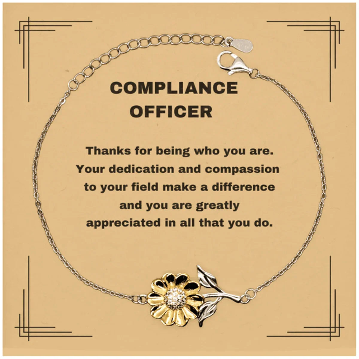 Compliance Officer Sunflower Bracelet - Thanks for being who you are - Birthday Christmas Jewelry Gifts Coworkers Colleague Boss