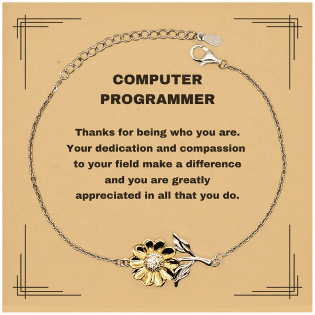 Computer Programmer Sunflower Bracelet - Thanks for being who you are - Birthday Christmas Jewelry Gifts Coworkers Colleague Boss