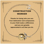 Construction Worker Sunflower Bracelet - Thanks for being who you are - Birthday Christmas Jewelry Gifts Coworkers Colleague Boss
