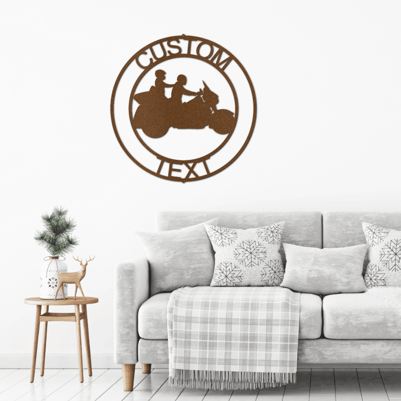 Motorcycle Couple Personalized Metal Art Wall Sign - Mallard Moon Gift Shop