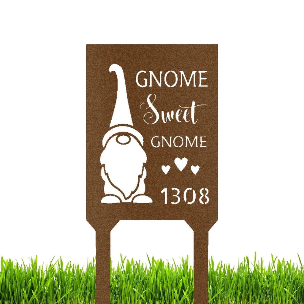 Gnome Sweet Home Custom Address Garden Lawn Steel Stake