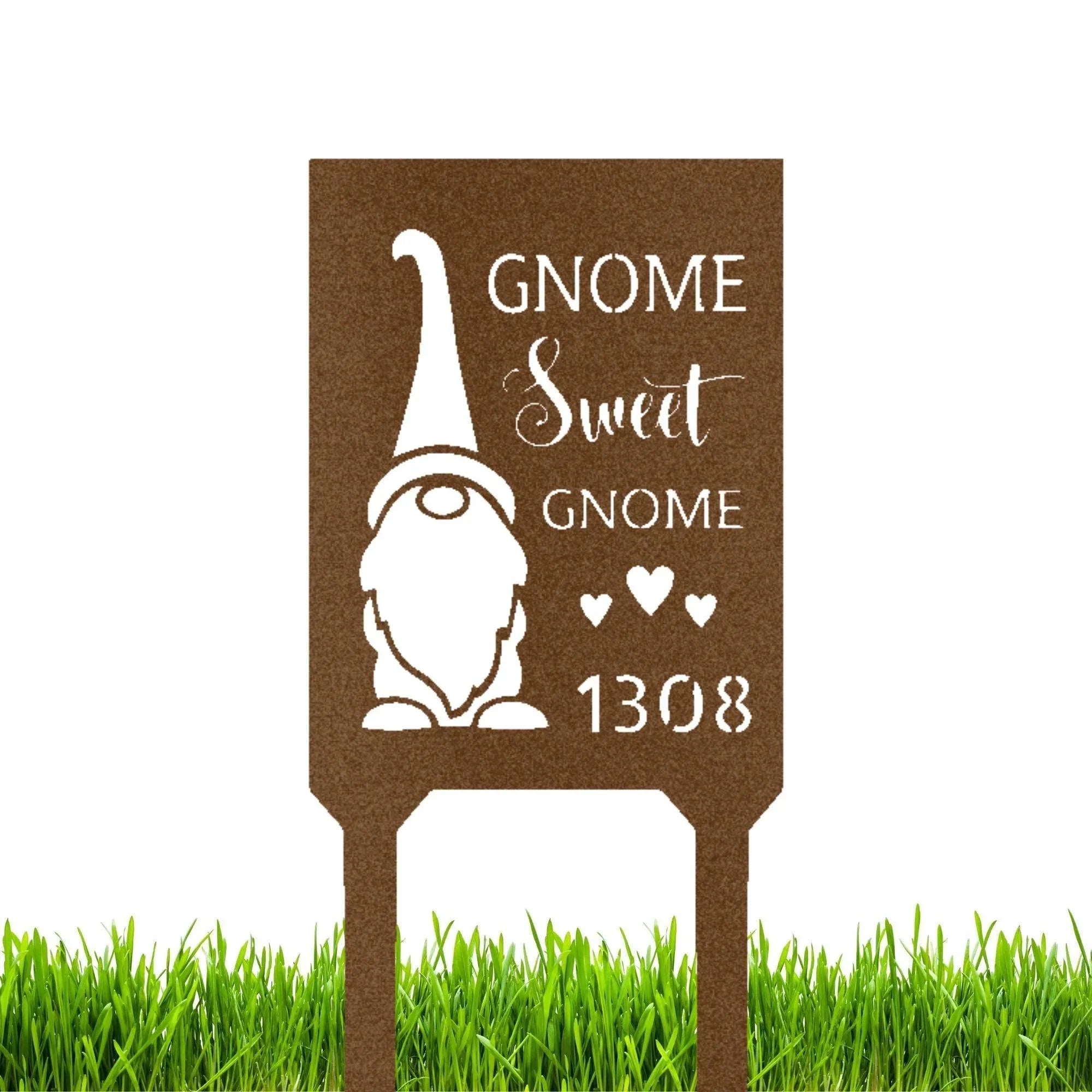Gnome Sweet Home Custom Address Garden Lawn Steel Stake