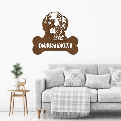 Golden Retriever Dog Custom Name Metal Art Wall Sign - Mallard Moon Gift Shop