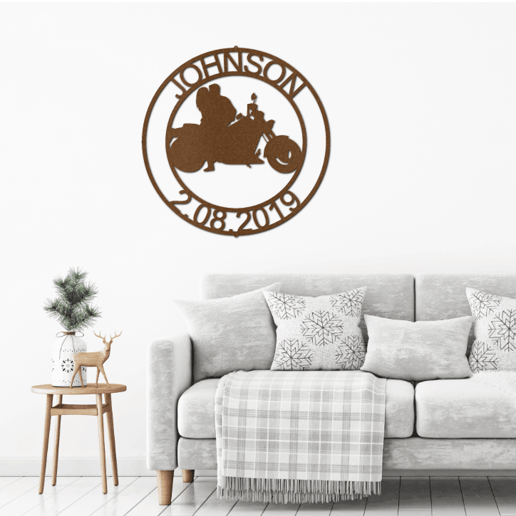 Motorcycle Couples Custom Name Metal Art Wall Sign - Mallard Moon Gift Shop