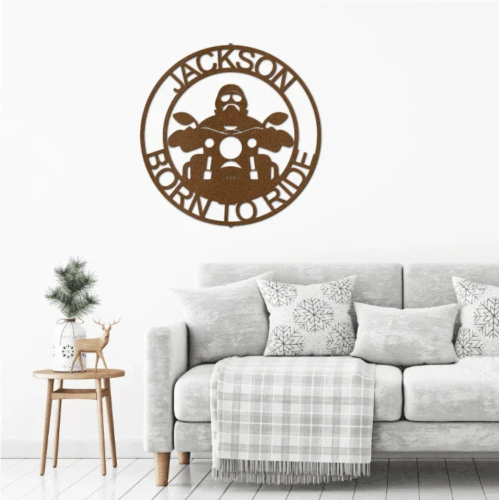 Motorcycle Born to Ride Custom Name Metal Art Wall Sign