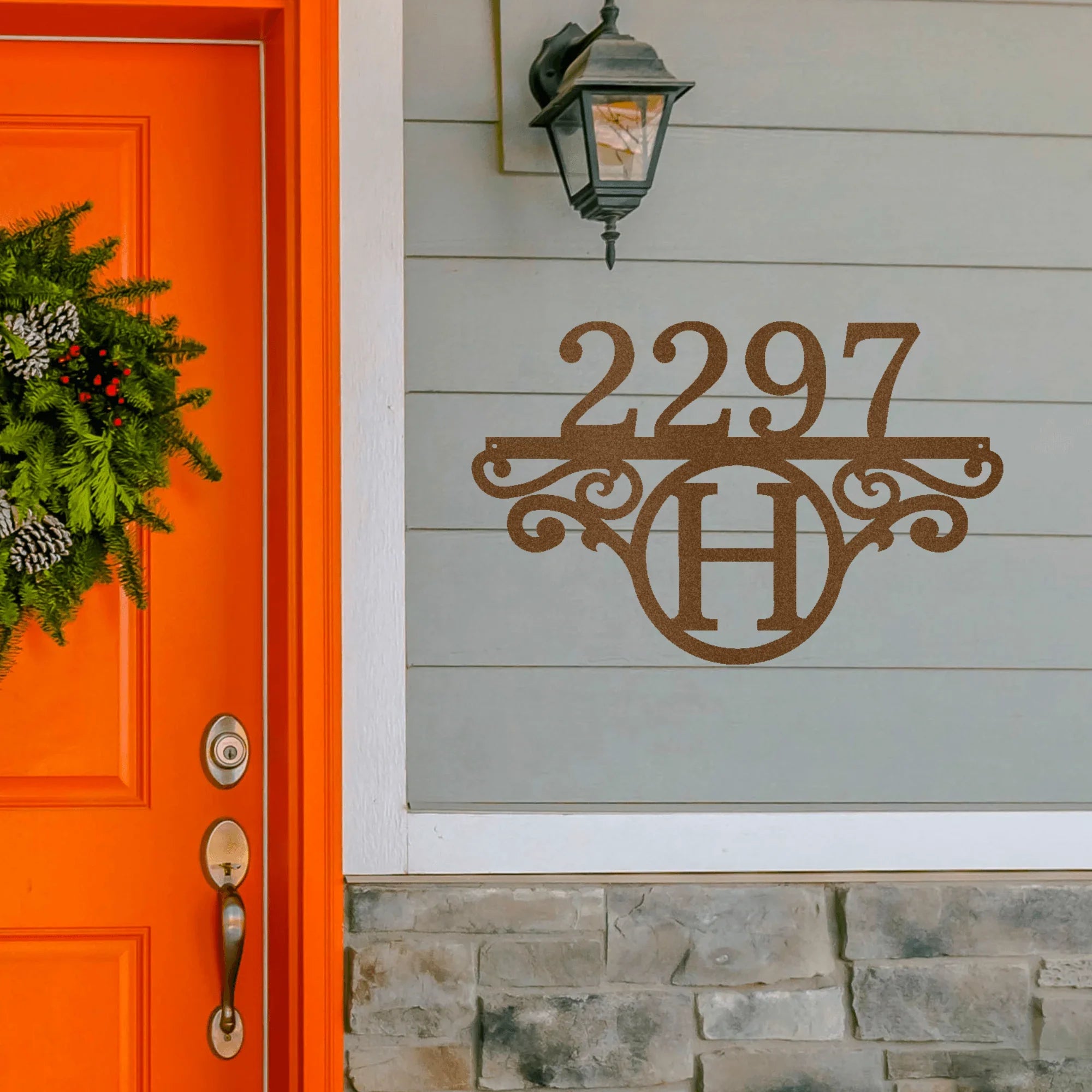 Initial Address Monogram Personalized Indoor Outdoor Steel Wall Sign Art