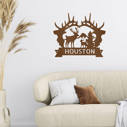 Big Deer Antler Personalized Name Metal Art Wall Sign - Mallard Moon Gift Shop