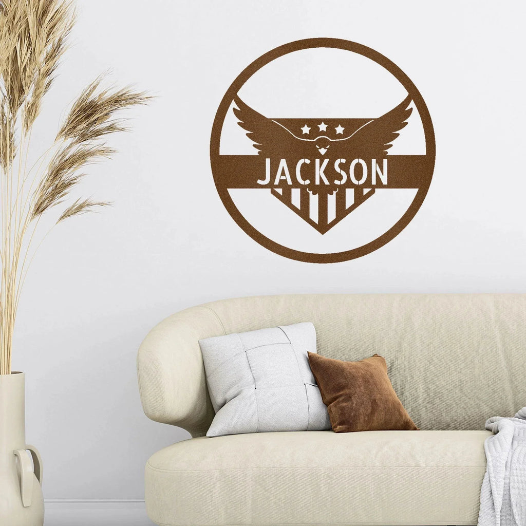 Patriotic Eagle Monogram Personalized Indoor Outdoor Steel Wall Sign Art