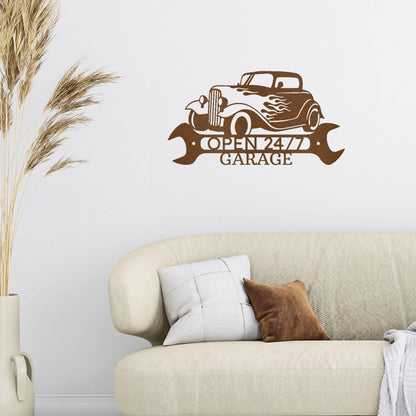 Hot Rod Shop Monogram Personalized Indoor Outdoor Steel Wall Sign Metal Art - Mallard Moon Gift Shop