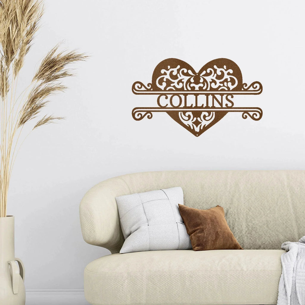 Fancy Heart Custom Name Steel Wall Sign