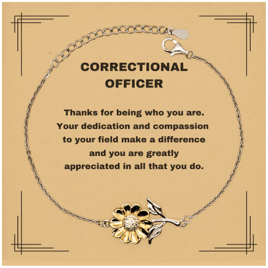 Correctional Officer Sunflower Bracelet - Thanks for being who you are - Birthday Christmas Jewelry Gifts Coworkers Colleague Boss - Mallard Moon Gift Shop