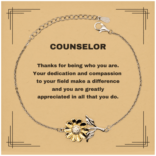 Counselor Sunflower Bracelet - Thanks for being who you are - Birthday Christmas Jewelry Gifts Coworkers Colleague Boss - Mallard Moon Gift Shop