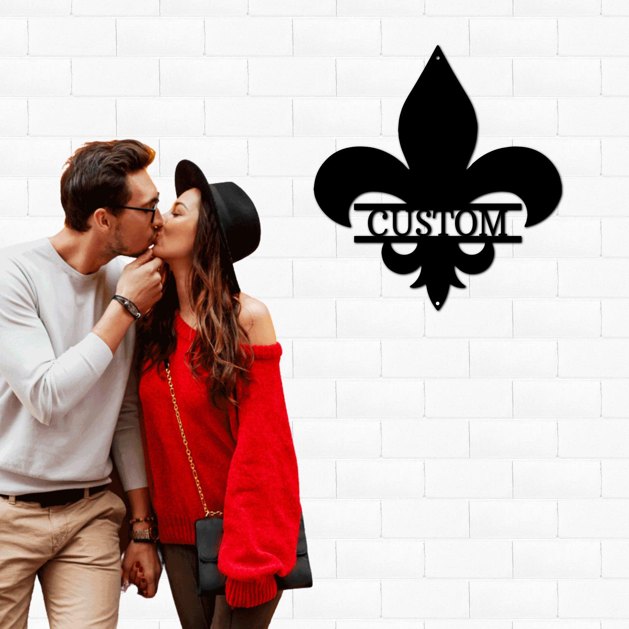 Classic Fleur De Lis Personalized Indoor Outdoor Steel Wall Sign - Mallard Moon Gift Shop