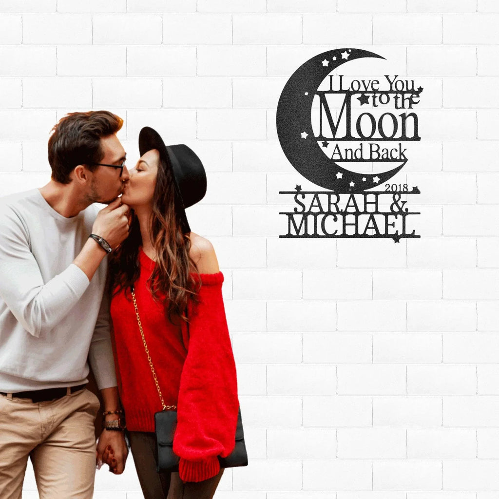 I Love You to the Moon and Back Personalized Metal Wall Art Sign