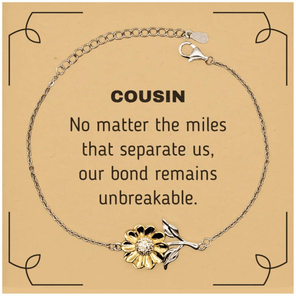 Cousin Long Distance Relationship Gifts, No matter the miles that separate us, Cute Love Sunflower Bracelet For Cousin, Birthday Christmas Unique Gifts For Cousin