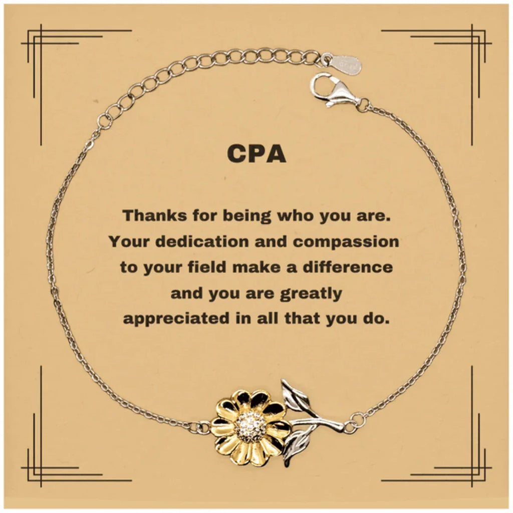 CPA Sunflower Bracelet - Thanks for being who you are - Birthday Christmas Jewelry Gifts Coworkers Colleague Boss