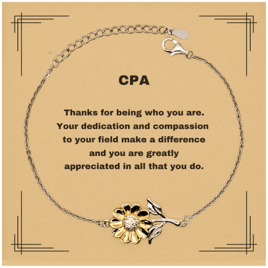 CPA Sunflower Bracelet - Thanks for being who you are - Birthday Christmas Jewelry Gifts Coworkers Colleague Boss - Mallard Moon Gift Shop