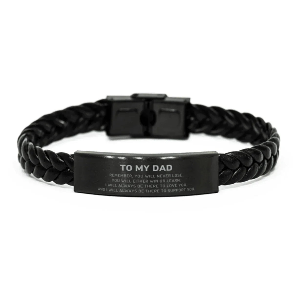 Dad Gifts, To My Dad Remember, you will never lose. You will either WIN or LEARN, Keepsake Braided Leather Bracelet For Dad Engraved, Birthday Christmas Gifts Ideas For Dad X-mas Gifts