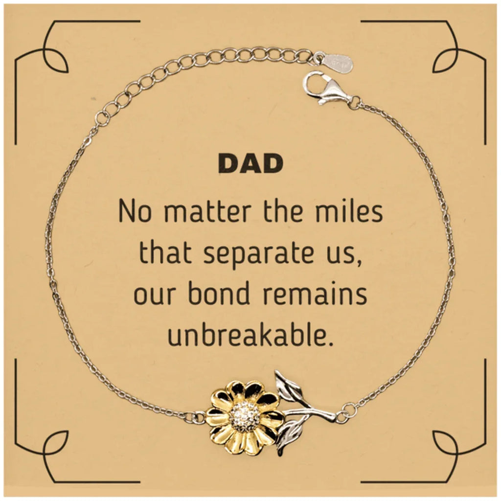Dad Long Distance Relationship Gifts, No matter the miles that separate us, Cute Love Sunflower Bracelet For Dad, Birthday Christmas Unique Gifts For Dad