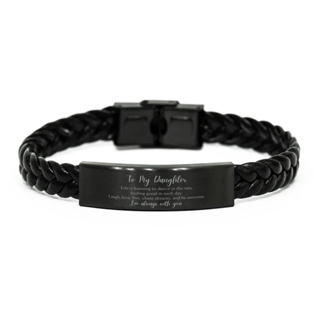 Daughter Braided Leather Bracelet Life is Learning to Dance in the Rain - Birthday, Christmas Holiday Gifts