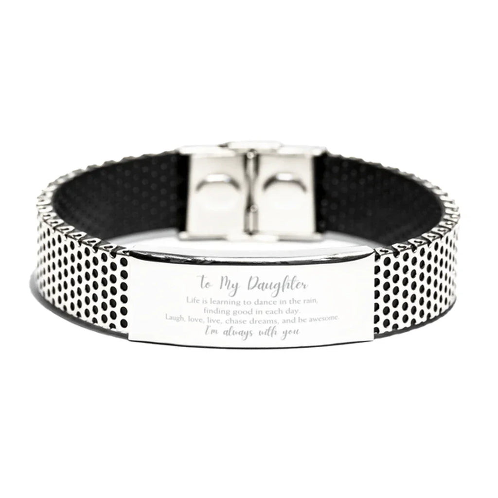 Daughter Christmas Perfect Gifts, Daughter Stainless Steel Bracelet, Motivational Daughter Engraved Gifts, Birthday Gifts For Daughter, To My Daughter Life is learning to dance in the rain,. I'm always with you