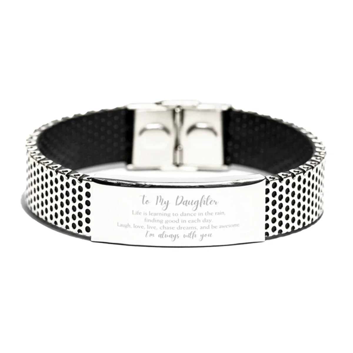 Daughter Christmas Perfect Gifts, Daughter Stainless Steel Bracelet, Motivational Daughter Engraved Gifts, Birthday Gifts For Daughter, To My Daughter Life is learning to dance in the rain,. I'm always with you