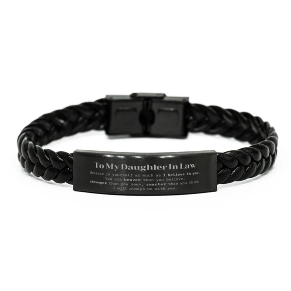Daughter In Law Braided Leather Bracelet Gifts, To My Daughter In Law You are braver than you believe, stronger than you seem, Inspirational Gifts For Daughter In Law Engraved, Birthday, Christmas Gifts For Daughter In Law Men Women