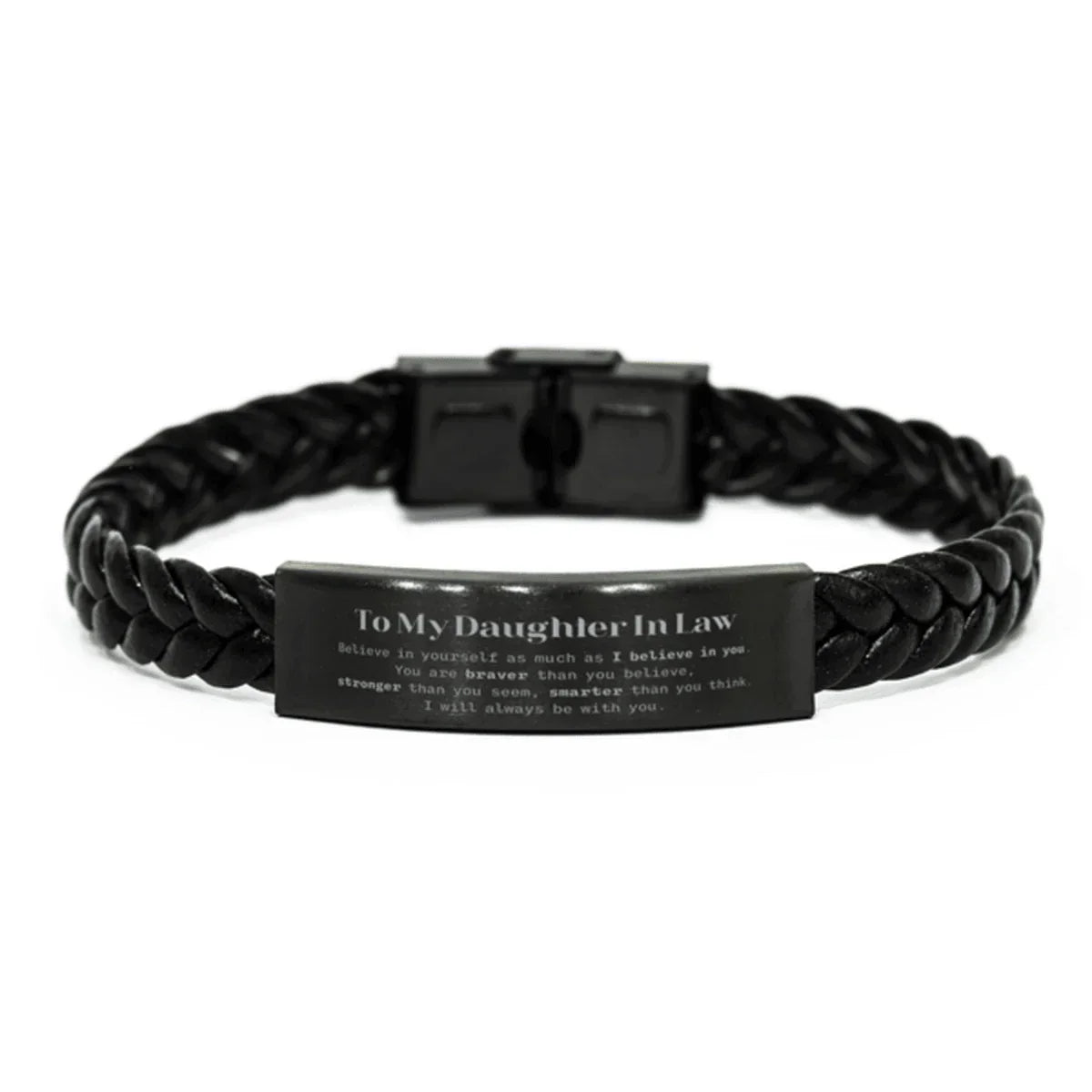 Daughter In Law Braided Leather Bracelet Gifts, To My Daughter In Law You are braver than you believe, stronger than you seem, Inspirational Gifts For Daughter In Law Engraved, Birthday, Christmas Gifts For Daughter In Law Men Women