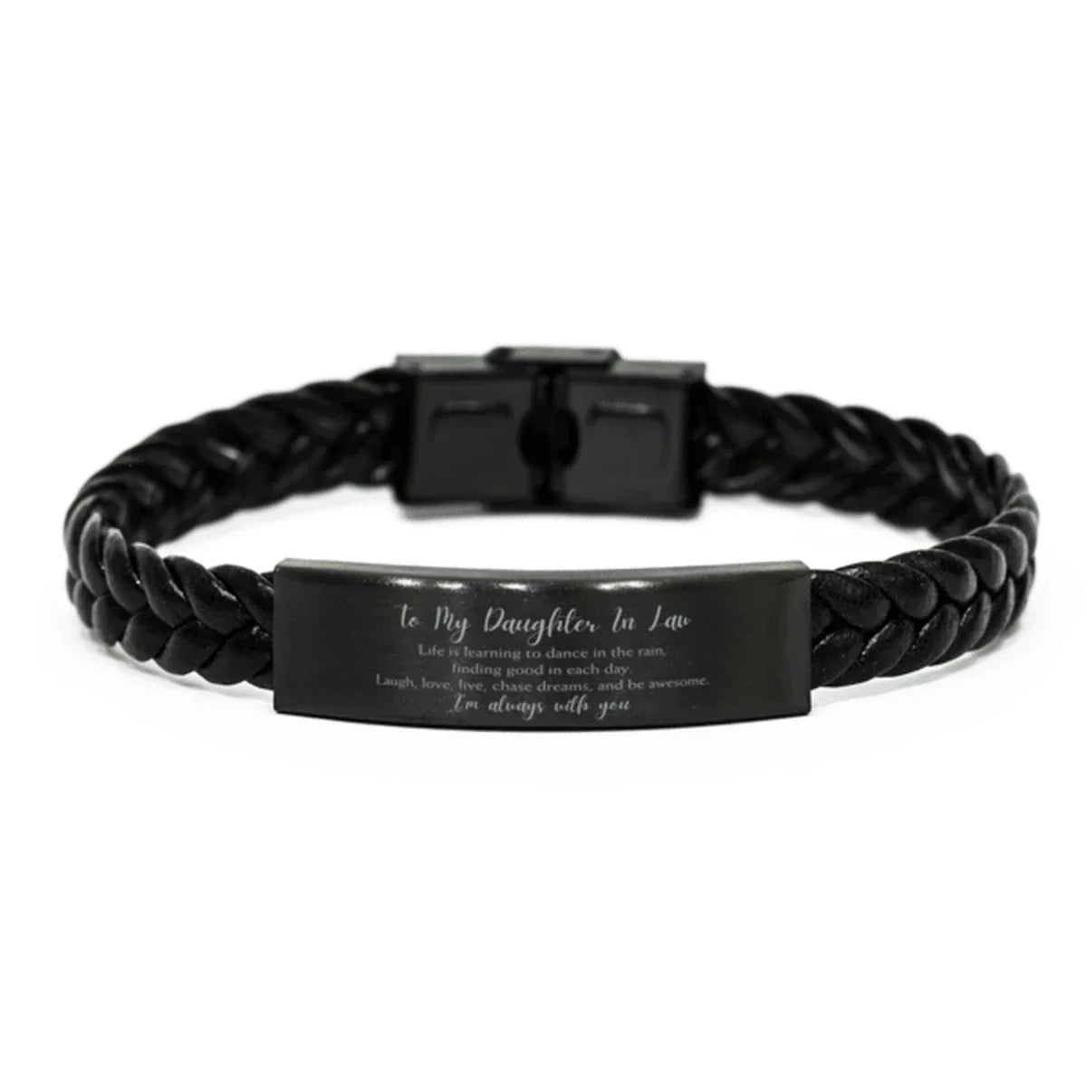 Daughter In Law Braided Leather Bracelet Life is Learning to Dance in the Rain - Birthday, Christmas Holiday Gifts