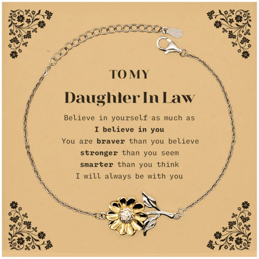 Daughter In Law Sunflower Bracelet Gifts, To My Daughter In Law You are braver than you believe, stronger than you seem, Inspirational Gifts For Daughter In Law Card, Birthday, Christmas Gifts For Daughter In Law Men Women