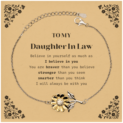 Daughter In Law Sunflower Bracelet Gifts, To My Daughter In Law You are braver than you believe, stronger than you seem, Inspirational Gifts For Daughter In Law Card, Birthday, Christmas Gifts For Daughter In Law Men Women - Mallard Moon Gift Shop