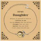Daughter Sunflower Bracelet - You are braver than you believe, stronger than you seem, Inspirational Birthday, Christmas Graduation Gifts