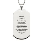 Dealer Dog Tag Necklace – Stainless Steel Pendant with Engraved Message – Thoughtful Gift for Casino Dealers, Card Dealers, Poker Enthusiasts –