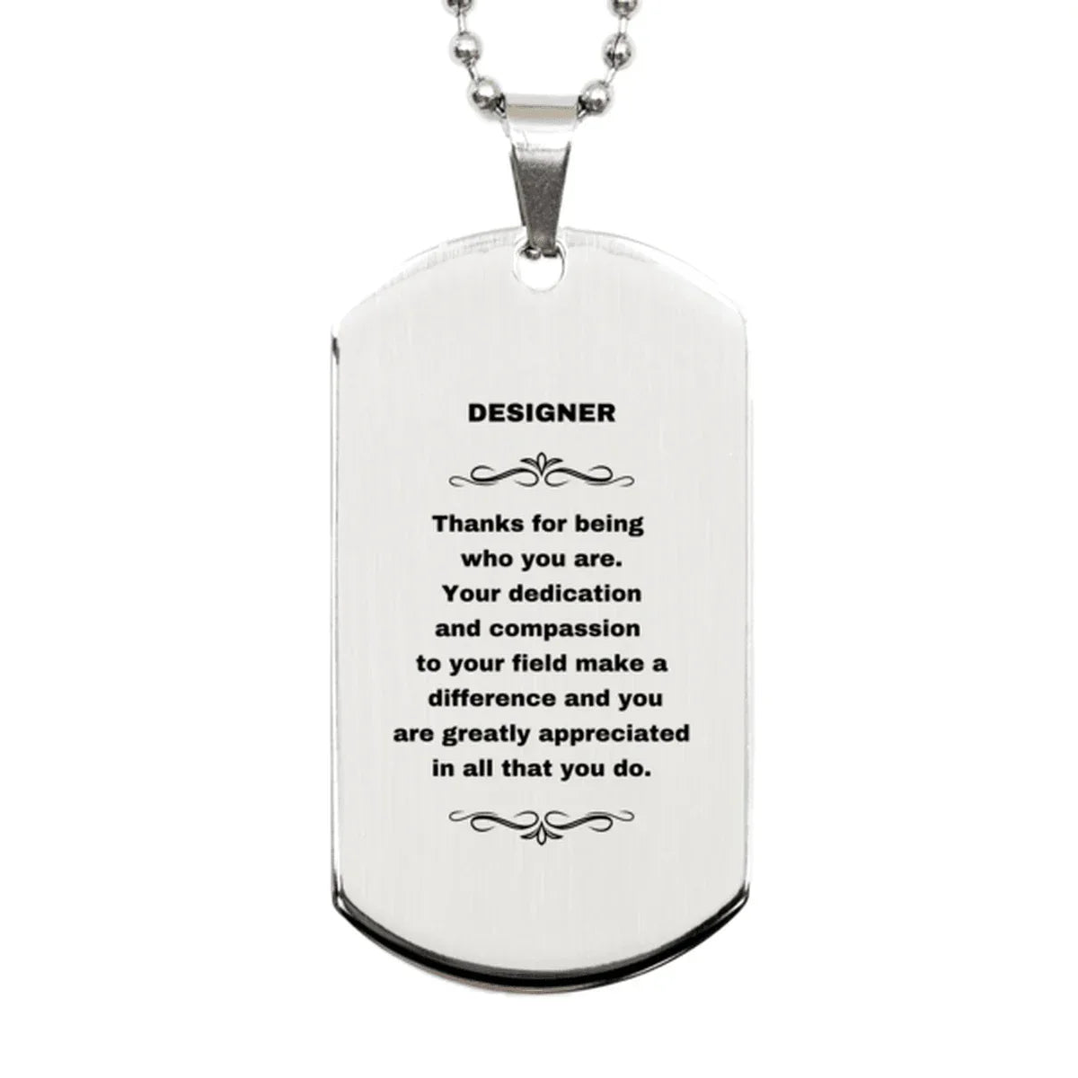 Designer Silver Dog Tag Necklace Engraved Necklace Thanks for being who you are - Birthday Christmas Jewelry Gifts Coworkers Colleague Boss