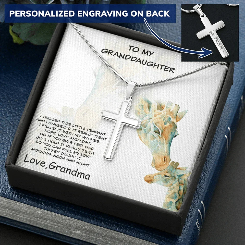 Granddaughter Custom Engraved Cross Pendant Necklace