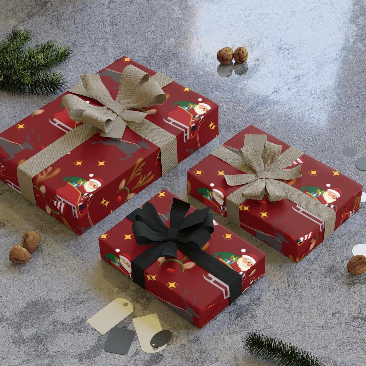 Santa's Sleigh Gift Wrapping Paper Rolls, 1pc