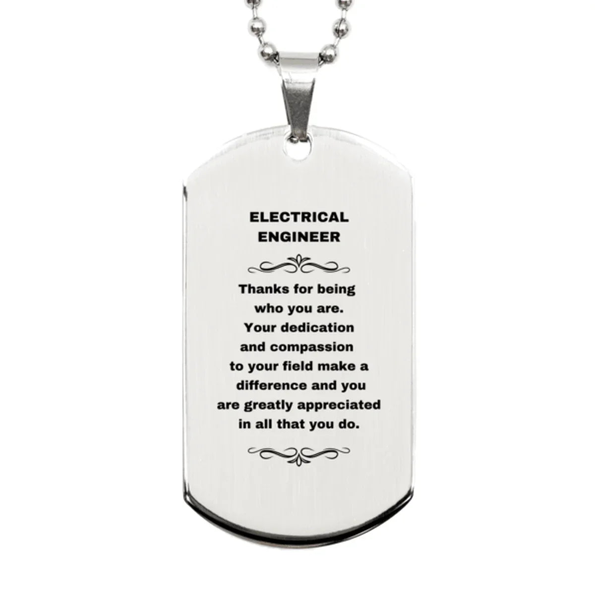 Electrical Engineer Silver Dog Tag Necklace Engraved Bracelet - Thanks for being who you are - Birthday Christmas Jewelry Gifts Coworkers Colleague Boss