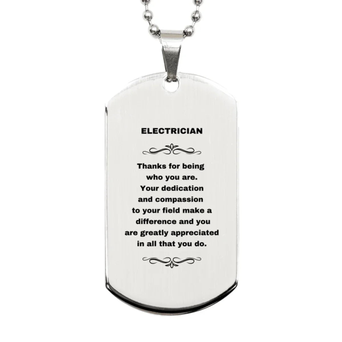Electrician Silver Dog Tag Necklace Engraved Bracelet - Thanks for being who you are - Birthday Christmas Jewelry Gifts Coworkers Colleague Boss