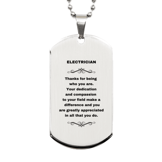 Electrician Silver Dog Tag Necklace Engraved Bracelet - Thanks for being who you are - Birthday Christmas Jewelry Gifts Coworkers Colleague Boss - Mallard Moon Gift Shop