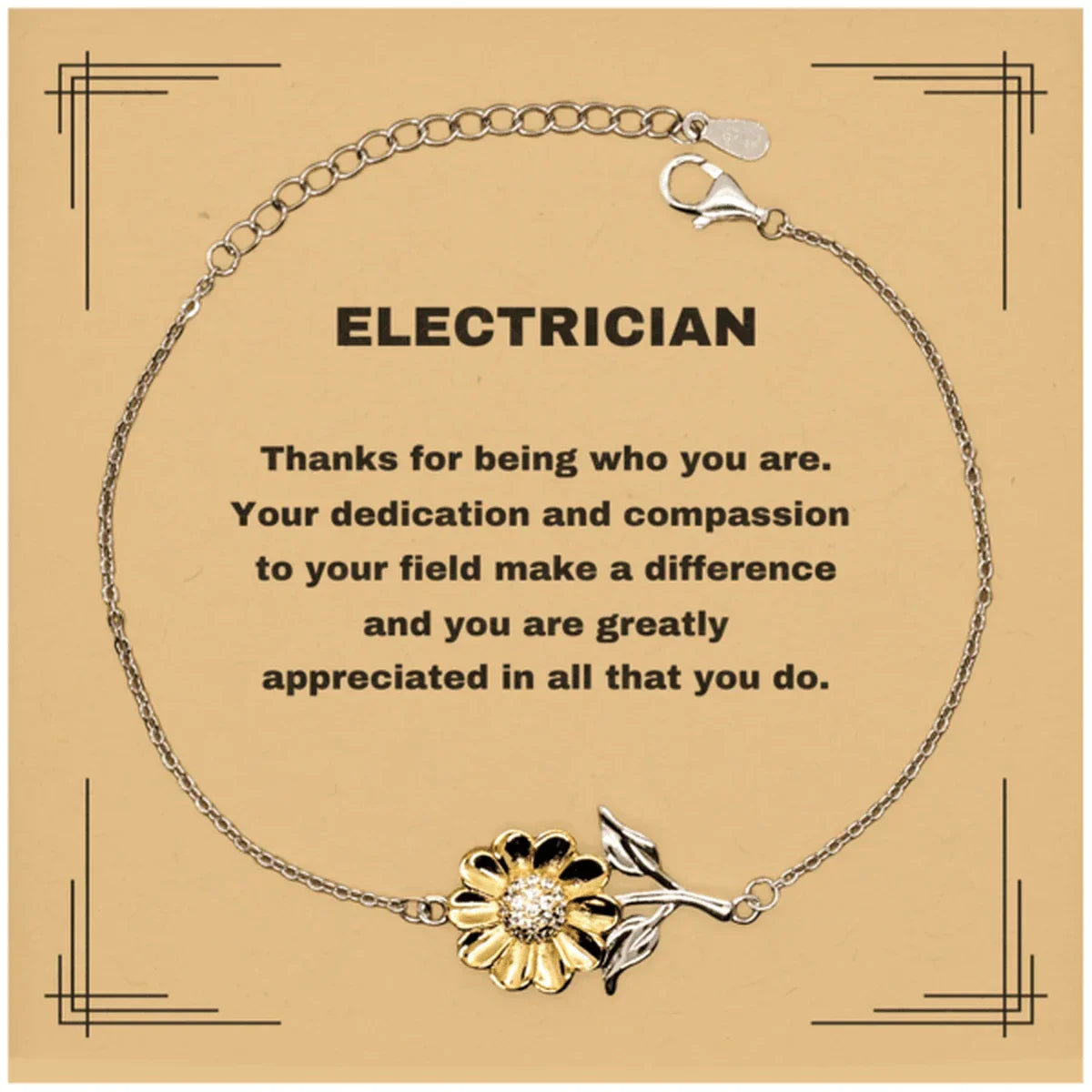 Electrician Sunflower Bracelet - Thanks for being who you are - Birthday Christmas Jewelry Gifts Coworkers Colleague Boss