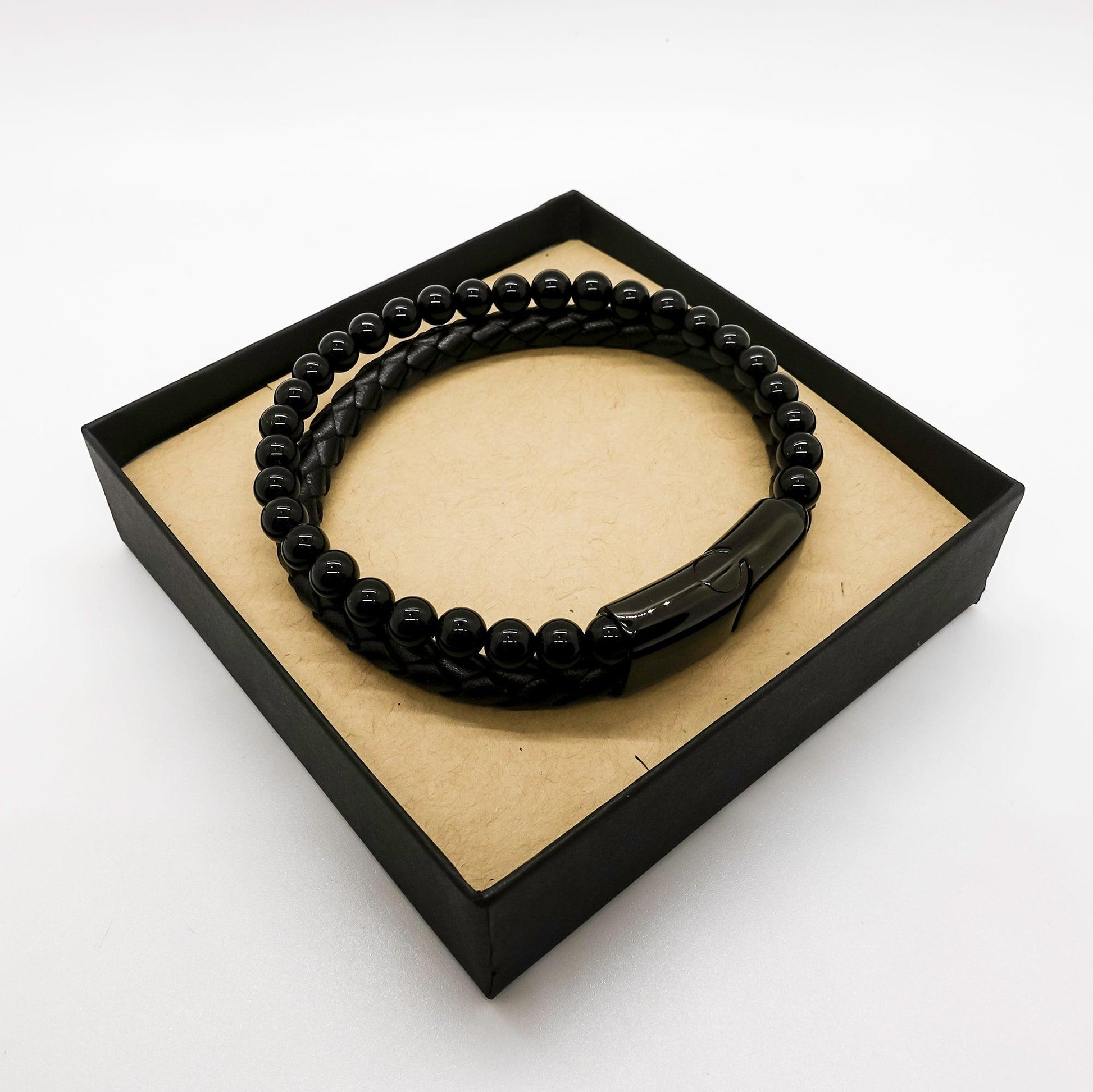 EMT Black Braided Leather Stone Bracelet - Thanks for being who you are - Birthday Christmas Jewelry Gifts Coworkers Colleague Boss - Mallard Moon Gift Shop