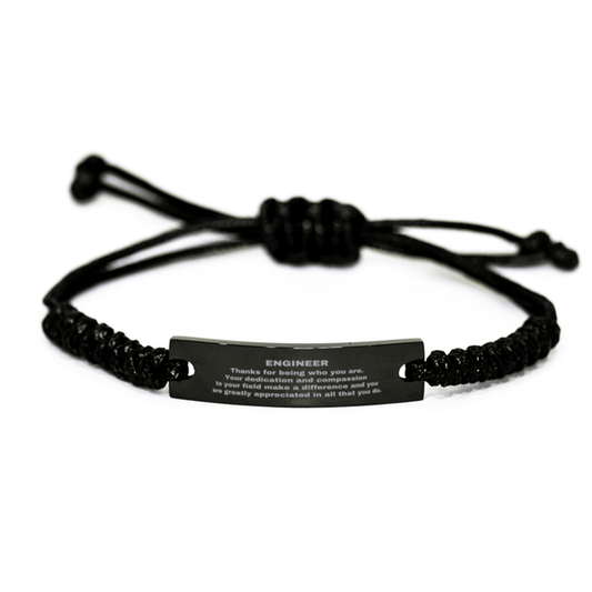 Engineer Black Braided Leather Rope Engraved Bracelet - Thanks for being who you are - Birthday Christmas Jewelry Gifts Coworkers Colleague Boss - Mallard Moon Gift Shop