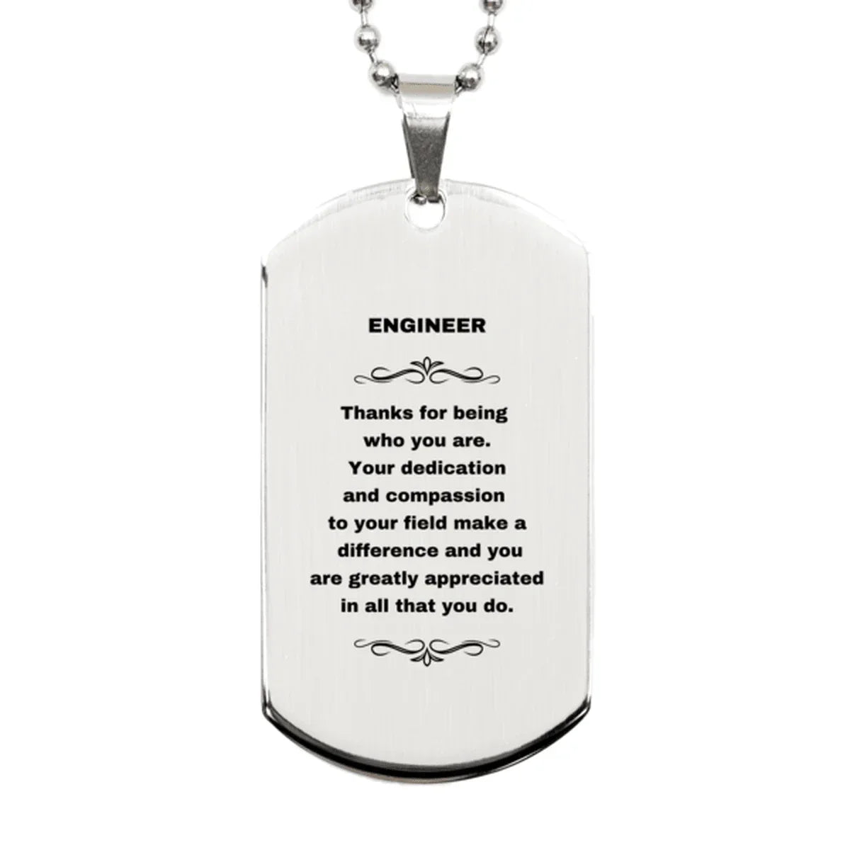 Engineer Silver Dog Tag Necklace Engraved Bracelet - Thanks for being who you are - Birthday Christmas Jewelry Gifts Coworkers Colleague Boss