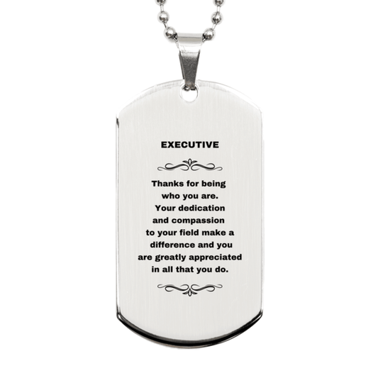 Executive Silver Dog Tag Necklace Engraved Bracelet - Thanks for being who you are - Birthday Christmas Jewelry Gifts Coworkers Colleague Boss - Mallard Moon Gift Shop