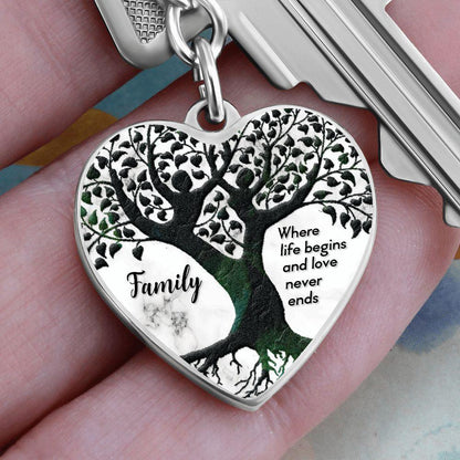 Family - Where Life Begins and Love Never Ends Engraved Heart Keyring - Mallard Moon Gift Shop