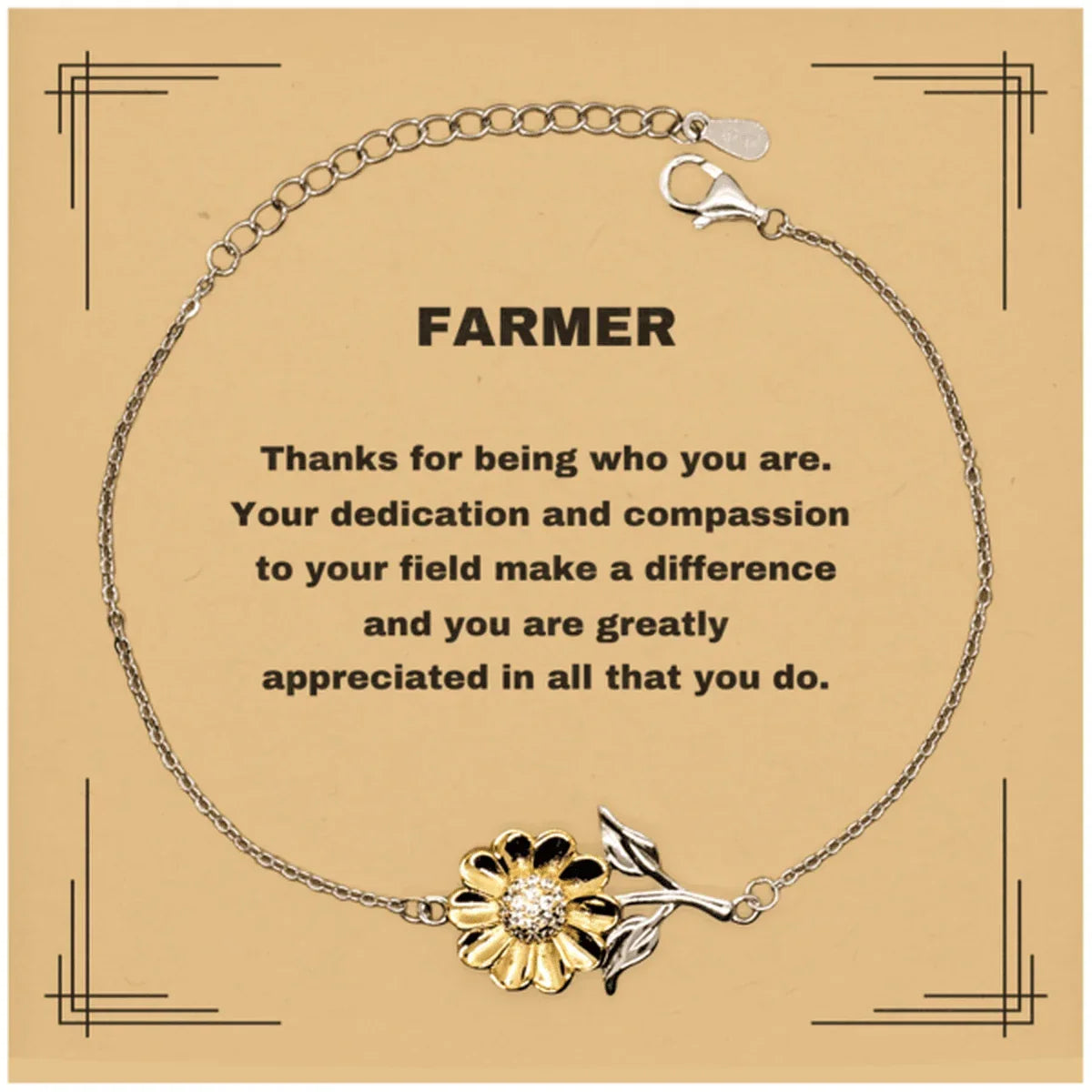 Farmer Sunflower Bracelet - Thanks for being who you are - Birthday Christmas Jewelry Gifts Coworkers Colleague Boss